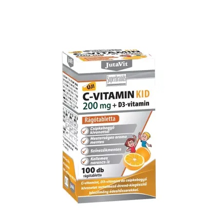 JutaVit Vitamin C 200 mg + D3 Kid Chewables (100 Chewable Tablets, Orange) - JutaVit