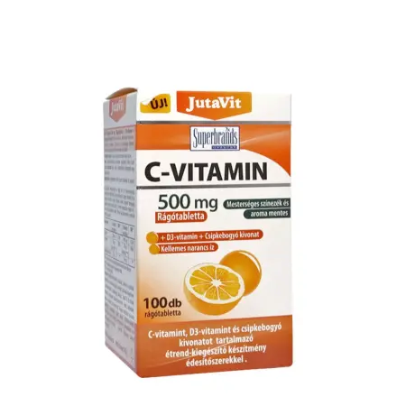 JutaVit Vitamin C 500 mg + D3 + Rosehips chewable tablet (100 Chewable Tablets) - JutaVit