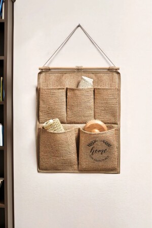 Jute 5-Pocket Multi-Purpose Hanging Wall Mounted Cabinet Bathroom Kitchen Organizer 35x45 - Prendi Home