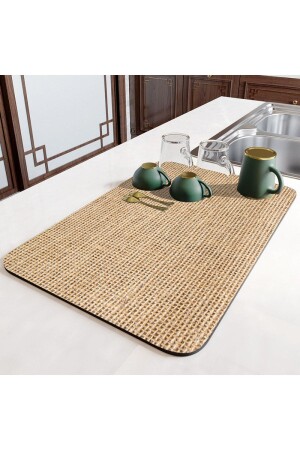 Jute Patterned Countertop Dish Drying Mat Non-Slip Drying Cloth Drying Mat - Else Dekor