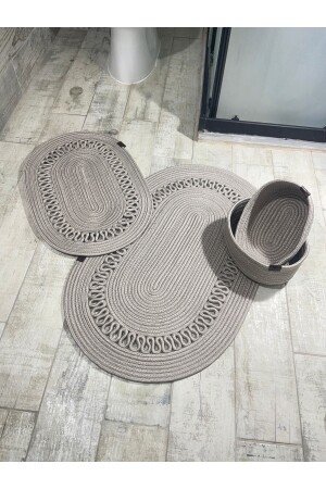 Jute - Wicker -Bathroom Mat Set - Bathroom Basket Set -mat Set - Ersu Ahat Home Design