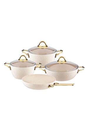 K-584 Granite 7 Piece Casserole and Pot Set Cream Özkent K-584 - Özkent