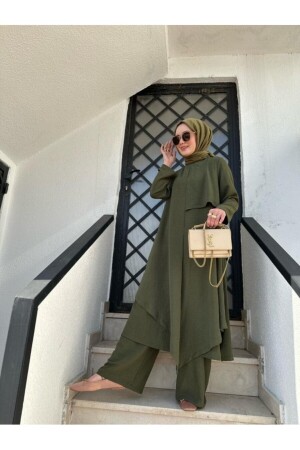 Kadın Asimetrik Tunik Pantolon Takım Haki Model-495 - Ns Moda