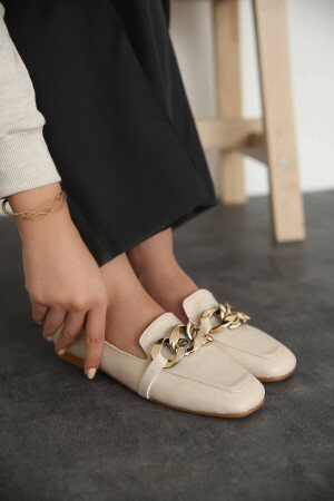 Kadın Bej Deri Babet - Zenneshoes