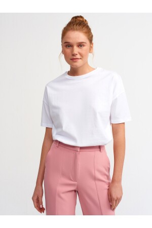 Kadın Beyaz Basic T-shirt 3683 - Dilvin