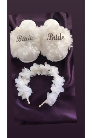 Kadın Beyaz Bride Incili Taç Terlik - Hüner Aksesuar