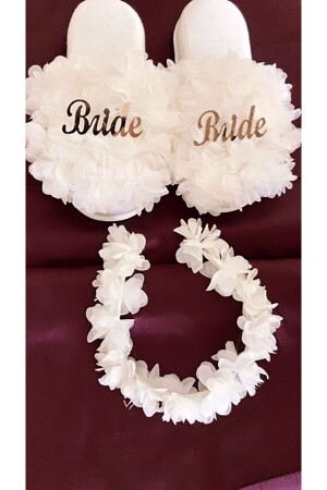 Kadın Beyaz Bride Taç Terlik - Hüner Aksesuar
