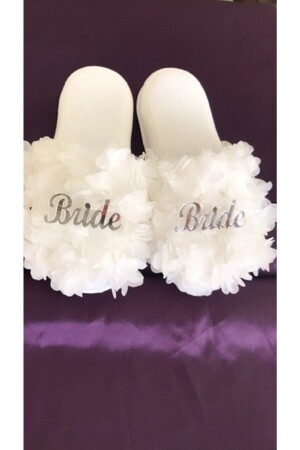 Kadın Beyaz Bride Terlik - Bride Gelin Terliği - Hüner Aksesuar