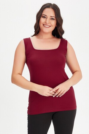 Kadın Bordo Büyük Beden Kare Yaka Kalın Askılı Atlet Bluz - Moda Cazibe