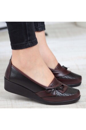 Kadın Bordo Renk Klasik Ayakkabı Ortopedik Anne Babet Ayakkabı Anne Ayakkabısı Kadın Günlük Ayakkabı - Kaof Shoes