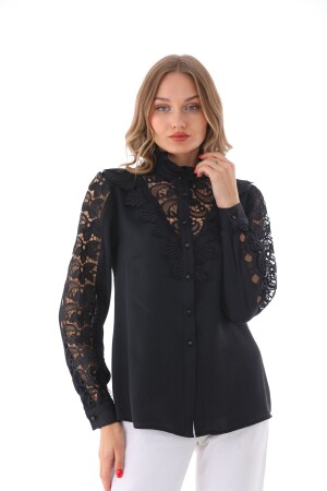 Kadın Brode Dantel Garnili Krep Gömlek G0036 Büyük Beden - Loom Boutique