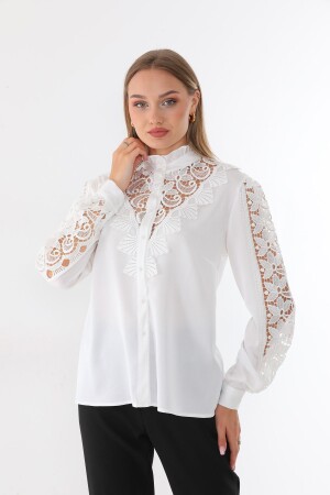 Kadın Brode Dantel Garnili Krep Gömlek G0036 Büyük Beden - Loom Boutique