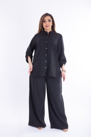 Kadın Büyük Beden Gömlek Pantolon Dokuma Viskon Siyah Takım - Xl Modam