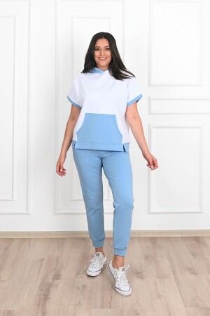 Kadın Büyük Beden Kanguru Cepli Kısa Kollu Eşofman Takımı 8019-23 - Koza Butik
