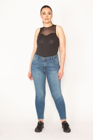Kadın Büyük Beden Mavi 5 Cep Likralı Skinny Jean Pantolon 65n33009 - Şans