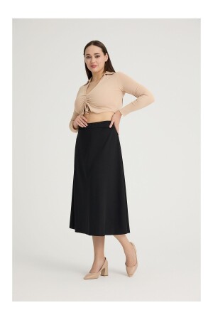 Kadın Büyük Beden Midi Kloş Etek Düz Siyah g112-4 - Gül Moda