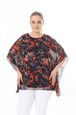 KADIN BÜYÜK BEDEN SİYAH KIRMIZI ŞİFON TUNİK - Xl Modam