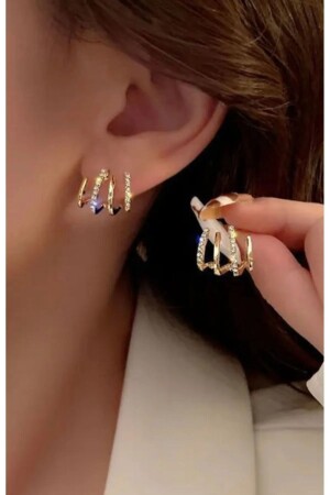 Kadın Çelik Zirkon Taş Gold Küpe - Hkn Avm Accessories