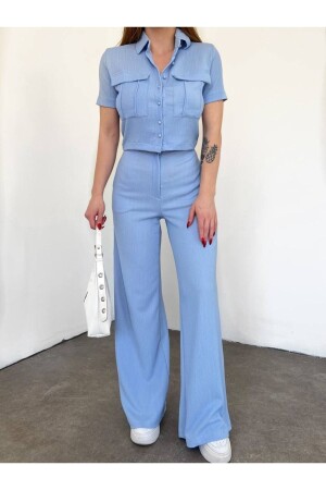 Kadın Düğme Detaylı Kapaklı Pantolonlu Takım - Gökçe Clothing