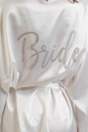 Kadın Gelin Beyaz Mini Kuşaklı Şık Taşlı Bride Sabahlık - Mk Moda Atelier