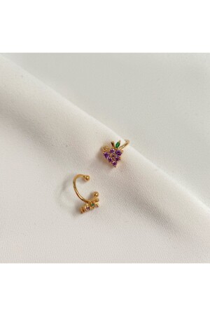 Kadın Gold Renkli Üzüm Kıkırdak Küpe Earcuff - Okkostore