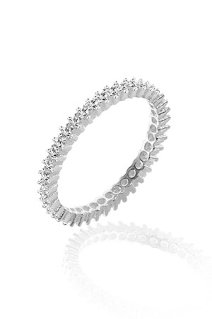 Kadın Gümüş Rengi Tek Sıra Zirkon Taşlı Tamtur Gümüş Yüzük SGTL8766 - Söğütlü Silver