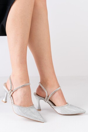Kadın Gümüş Taş Detaylı Topuklu Stiletto Abiye Ayakkabı - Esde