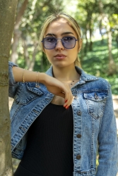 Kadın Güneş Gözlüğü Kare Tasarım Metal Mavi Çerçeve Mavi Cam B4469 - Angel Eyes