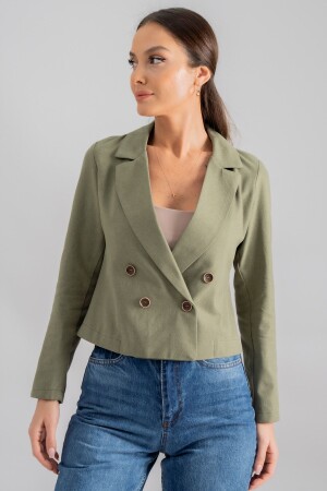 Kadın Haki Kruvaze Yaka Gabardin Crop Ceket ARM-24Y001010 - Armonika