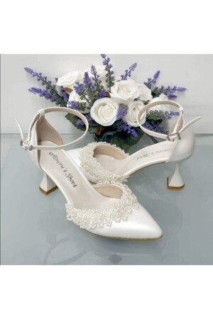 Kadın Inci Detaylı 7cm Gelin Ayakkabısı - Almera's Shoes