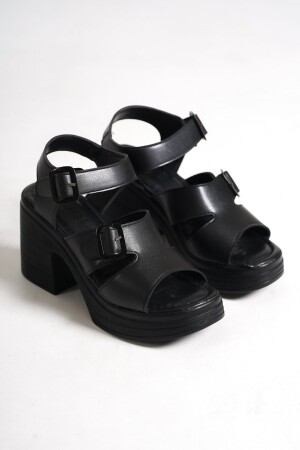 Kadın Kalın Platform Topuklu Çift Bantlı Sandalet - Shoesers