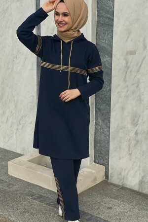 Kadın KapÜşonlu Sim Şeritli Eşofman Takımı Lacivert - Cng Moda