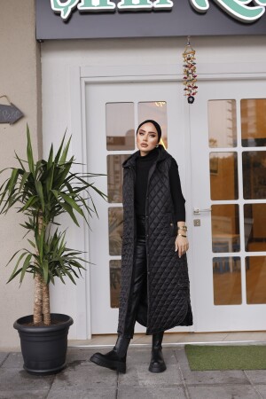 Kadın Kapüşonlu Yırtmaç Detaylı Uzun Dolum Yelek GRJŞY-001 - MODA GREJ