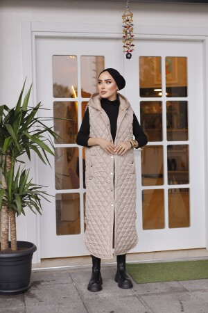 Kadın Kapüşonlu Yırtmaç Detaylı Uzun Dolum Yelek GRJŞY-001 - MODA GREJ
