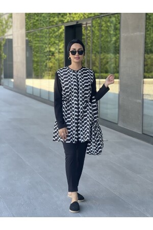 Kadın Kısa Desenli Fermuarlı Tam Kapalı Tesettür Mayo 3'lu Set - Massmizo