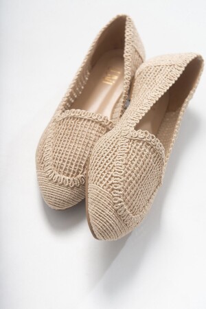 Kadın Krem Örme Babet Ayakkabı - Luvishoes