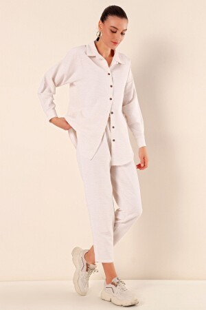 Kadın Krem Oversize Keten Alt Üst Takım 6622 - Bigdart