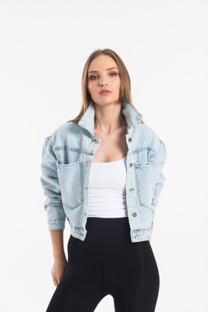 Kadın Mavi Büyük Cepli Denim Ceket - Ladyzey