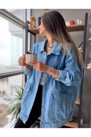 Kadın Mavi Oversize Kot Ceket - Moda Eliz