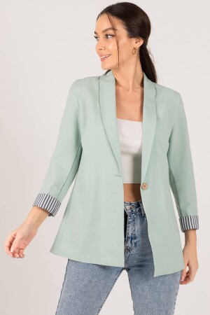 Kadın Mint Kol İçi Çizgili Tek Düğmeli Ceket ARM-22K001122 XL - Armonika