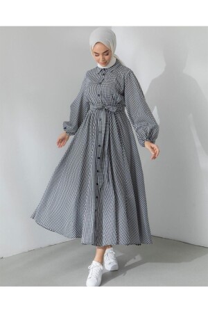 Kadın Modest Basic Boydan Düğmeli Yazlık Rahat Tarz Pötikare Tesettür Elbise 10766 - moda periy