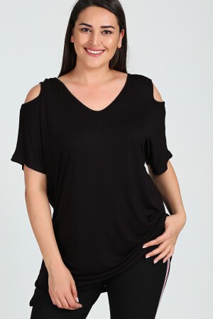 Kadın Omuzu V Pencere Kısa Kol Bluz M9142 - Moda Cazibe