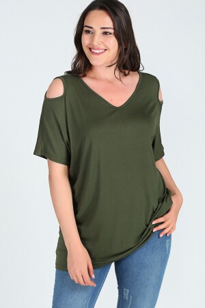 Kadın Omuzu V Pencere Kısa Kol Bluz M9142 - Moda Cazibe