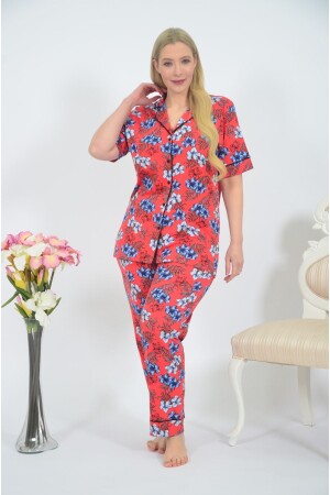 Kadın Önden Düğmeli Büyük Beden Kısa Kol Pijama - Style Senfoni