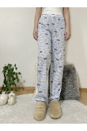 Kadın Pijama Altı Kurdeleli Mavi Bulut Ay Bm.Kurdeleli.Alt - Betimoda