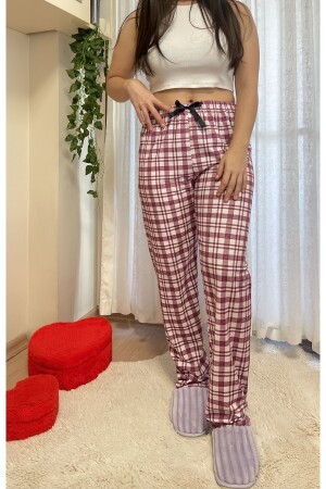 Kadın Pijama Altı Kurdeleli Mürdüm Kare - Betimoda