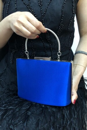 Kadın Saten Saks Mavisi Abiye Clutch Portföy Bayan Çantası 5288 - NAZART