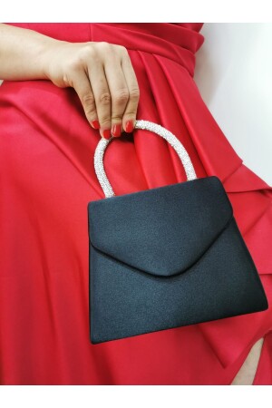KADIN SATEN SİYAH ABİYE TAŞLI CLUTCH PORTFÖY EL DÜĞÜN NİŞAN GECE ÇANTASI - Nazart