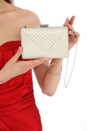 Kadın Sedef Renk İnci Taşlı Abiye Clutch Portföy El Gece Düğün Nişan Kına Çantası 370 - Womenacs