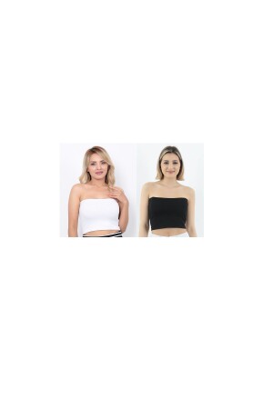 Kadın Siyah-Beyaz Straplez Büstiyer Crop - Ways
